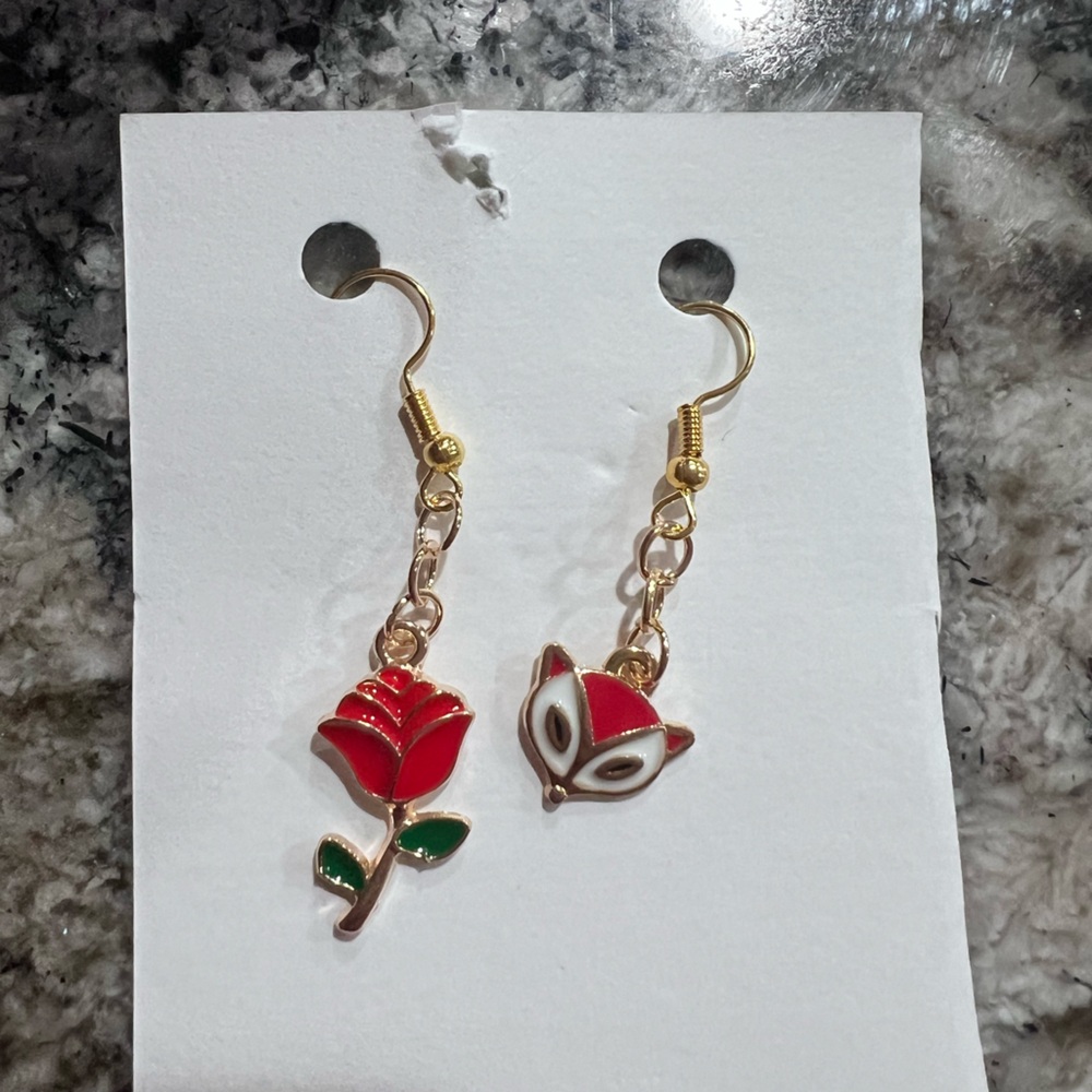 Elegant Red and Gold Rose Earrings